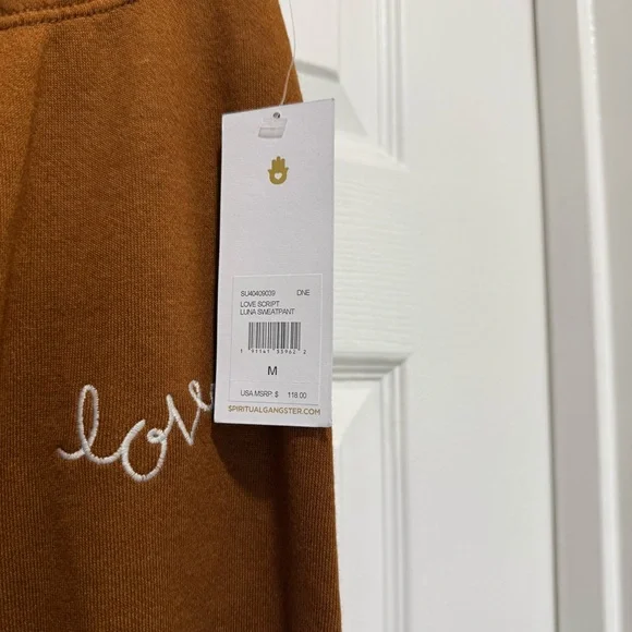 Spiritual Gangster Love Script Brown Sweatpants - Picture 3 of 7